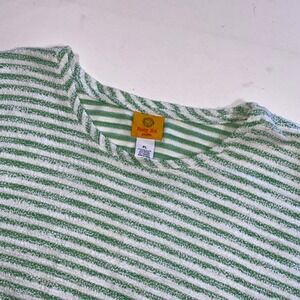 Ruby Rd Petite Green White Striped V Neck 3/4 Sleeve Sweater‎ Top